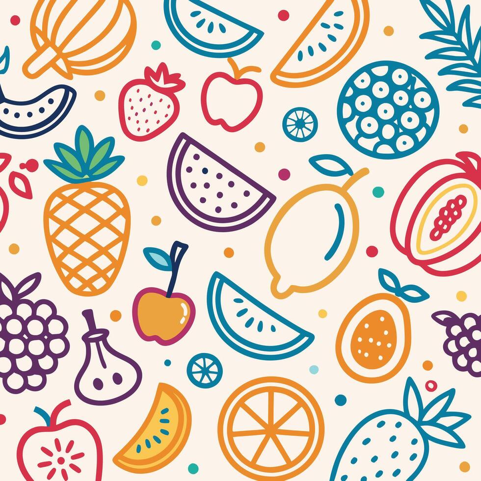 seamless fruit background with colorful fruit illustration vector