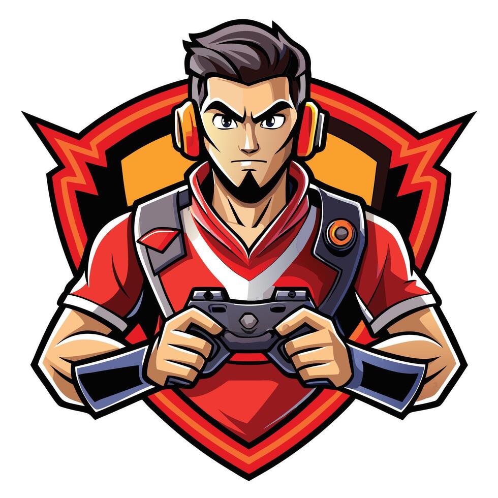 a cartoon male gamer holding a controller vector