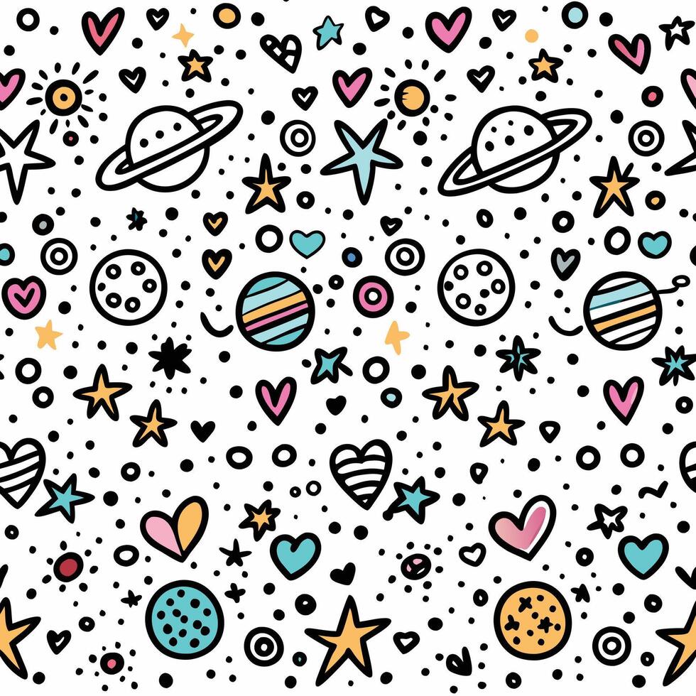 seamless pattern with space and hearts vector