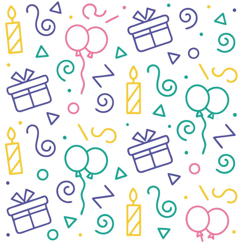 birthday seamless pattern with balloons, gifts and confetti vector