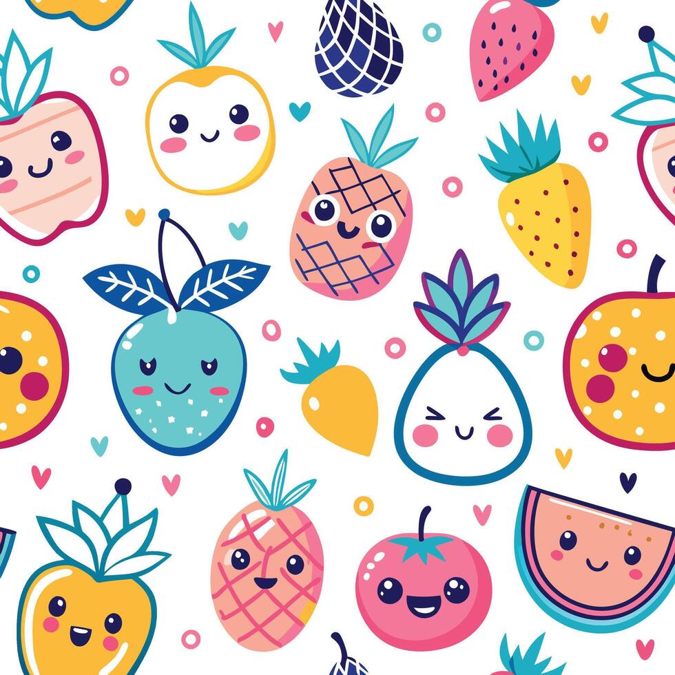 seamless pattern with cute fruits and vegetables vector