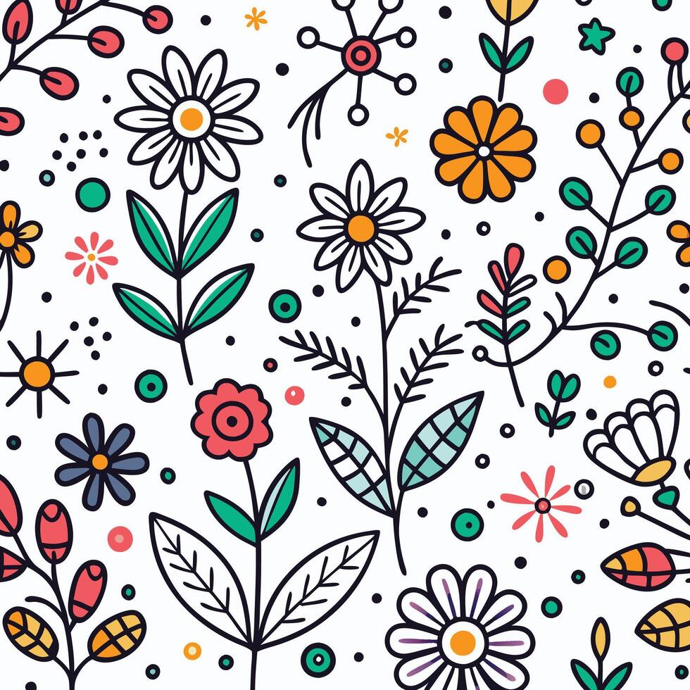 seamless pattern with flowers and leaves vector