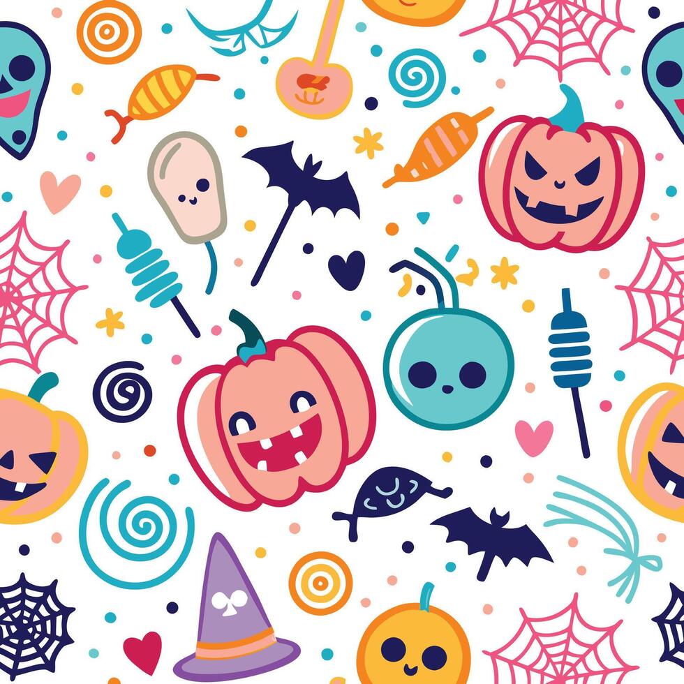 halloween seamless pattern with pumpkins, bats, bats, spiders, bats, bats, bats vector