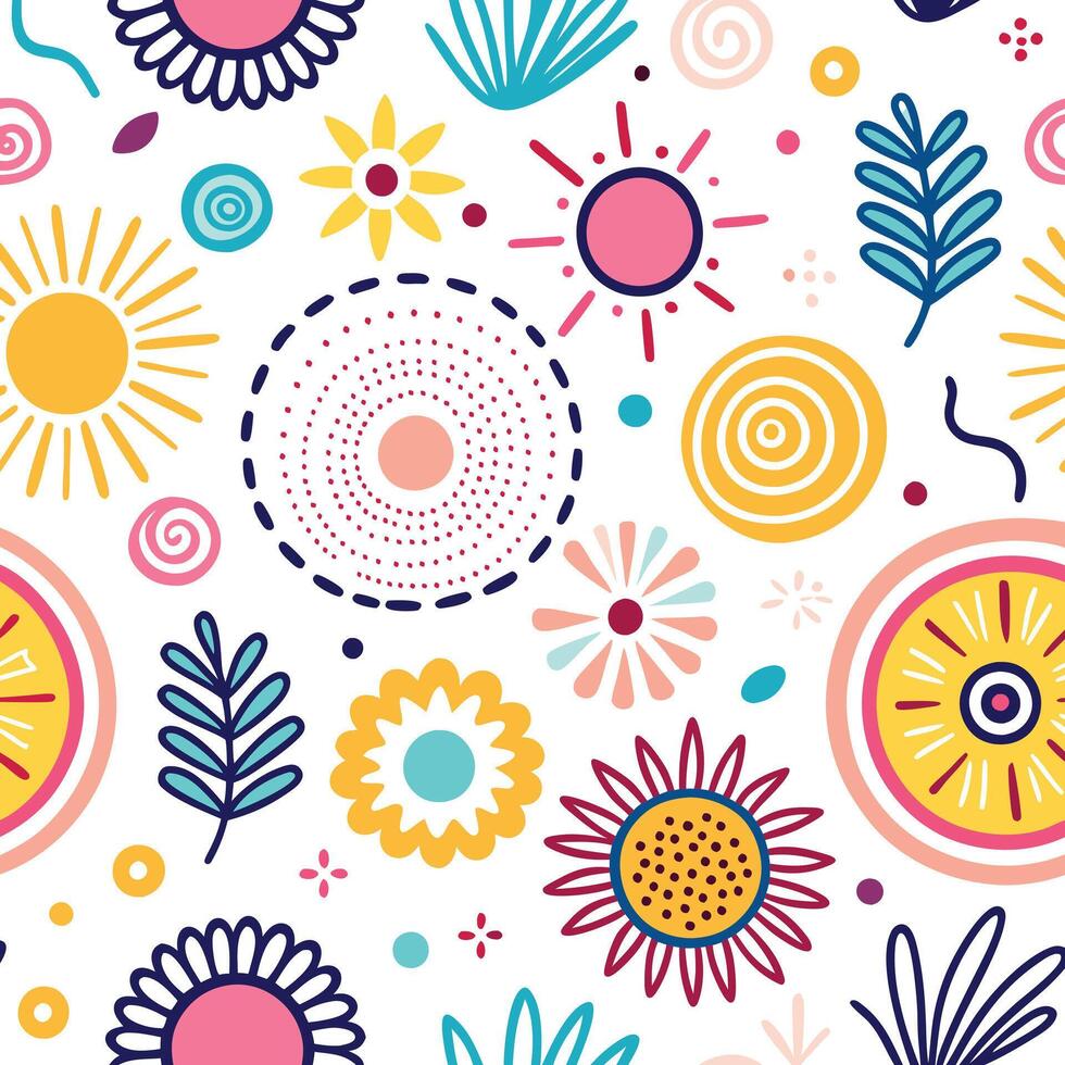 a colorful pattern with flowers and leaves vector