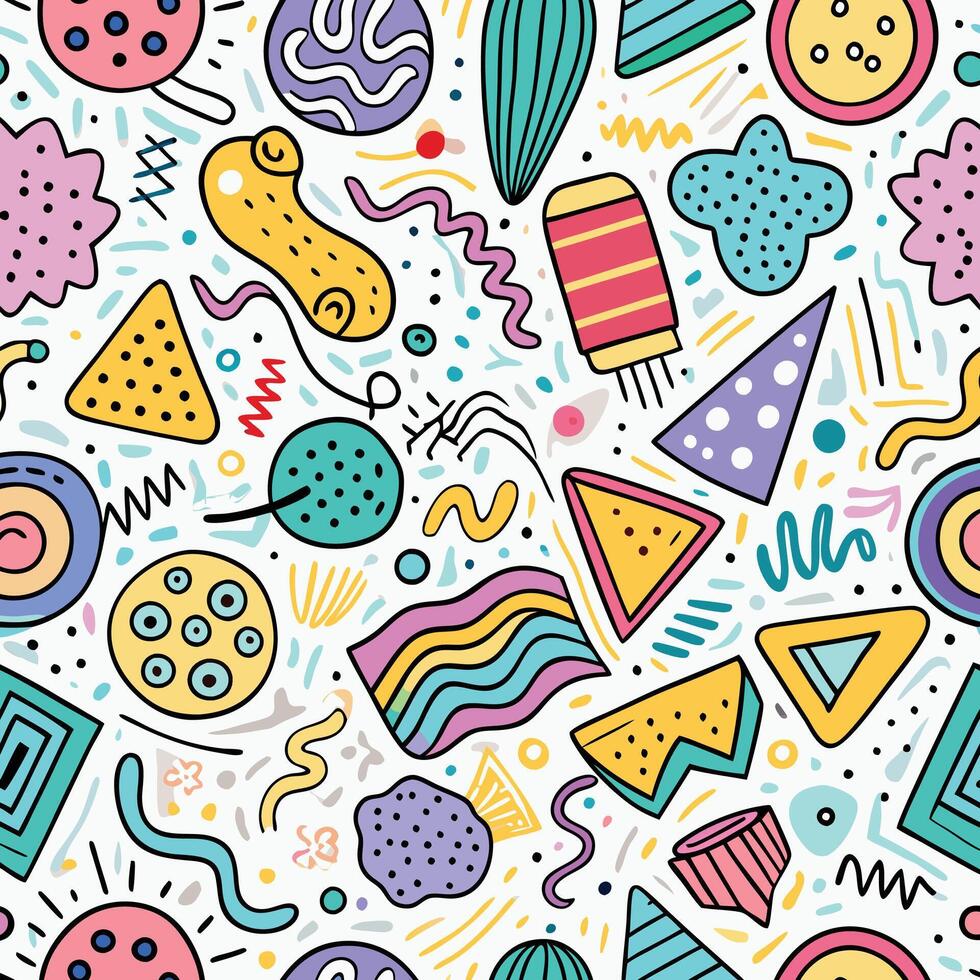 seamless pattern with colorful objects and shapes vector
