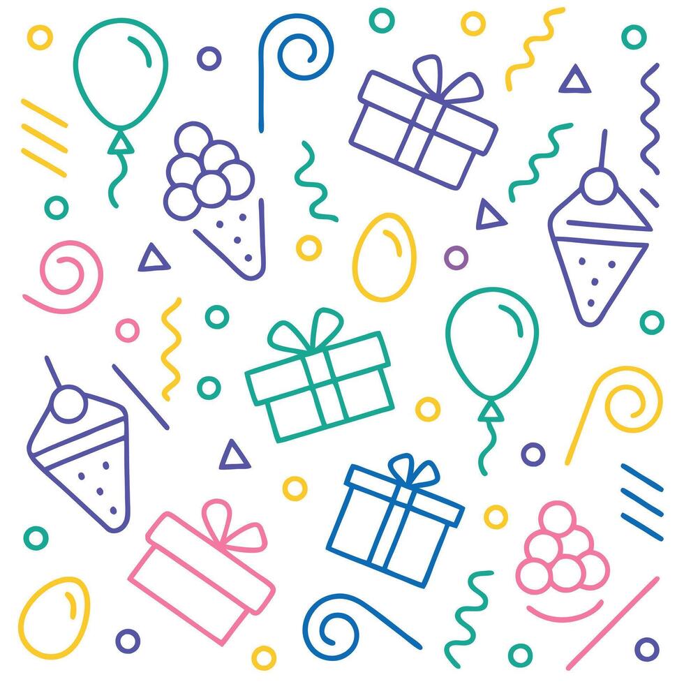 birthday party seamless pattern with gift boxes, balloons and confetti vector