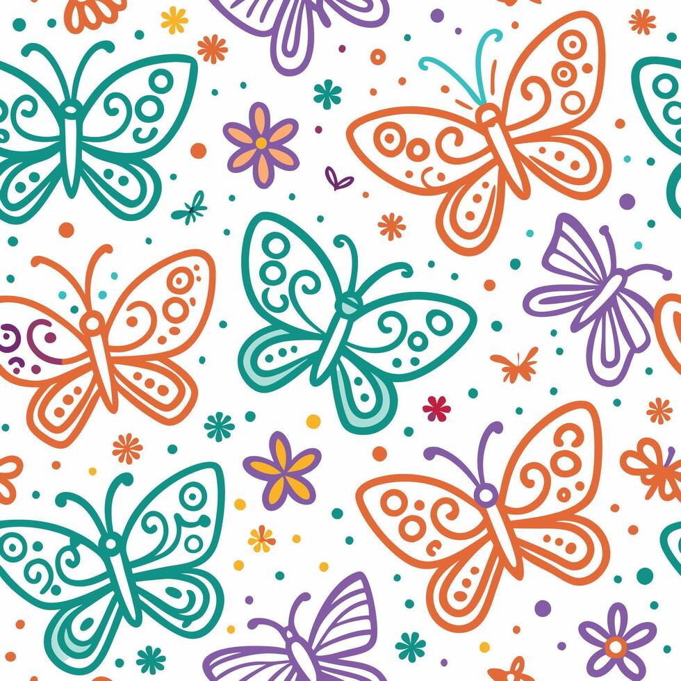 seamless pattern with colorful butterflies and flowers vector