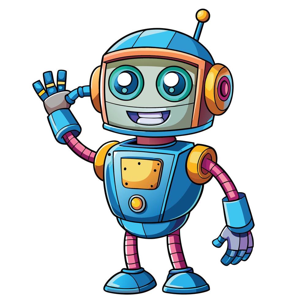 cartoon robot waving with his hand up vector