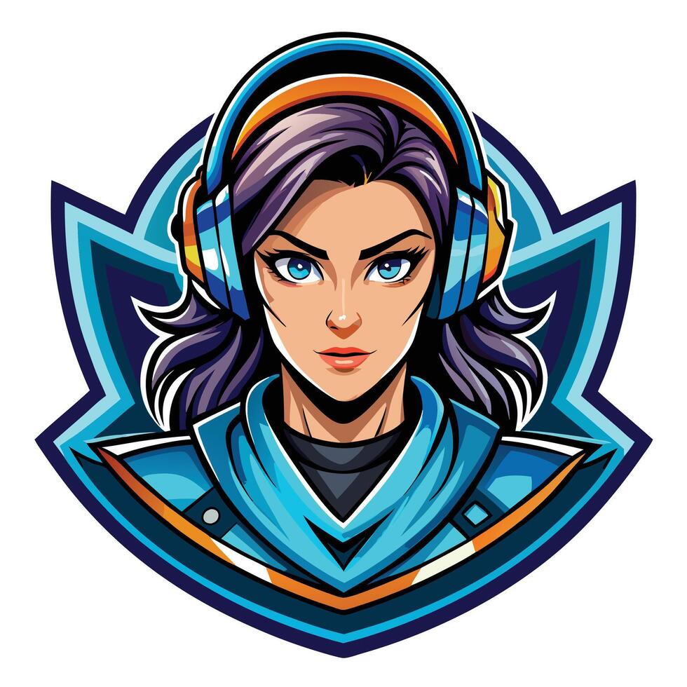 a female gamer avatar with headphones vector