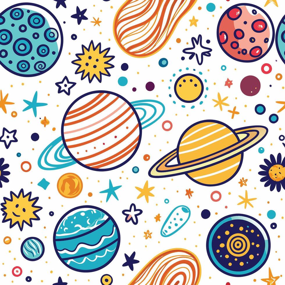 seamless pattern with planets and stars vector