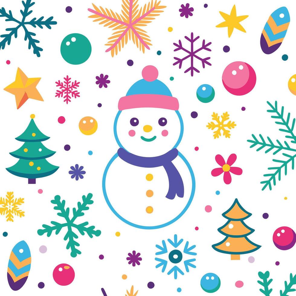 a snowman and christmas decorations are shown in this image vector