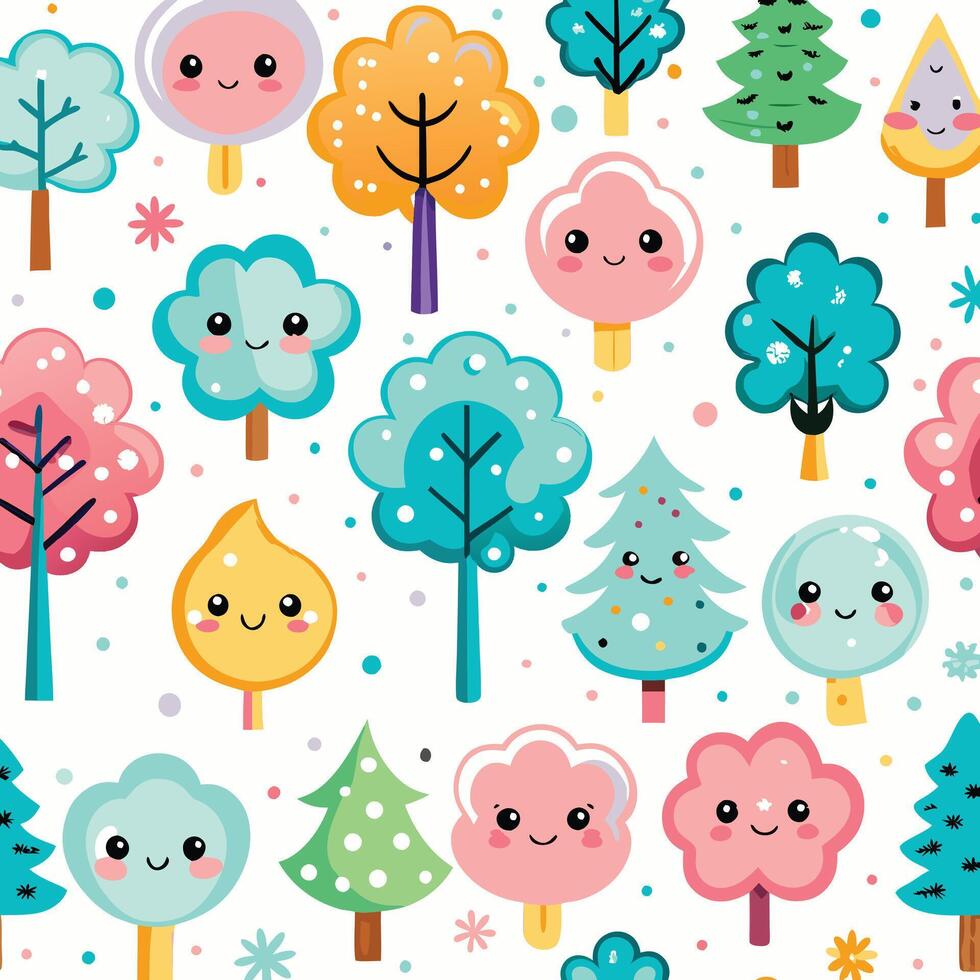 a pattern with trees and faces vector