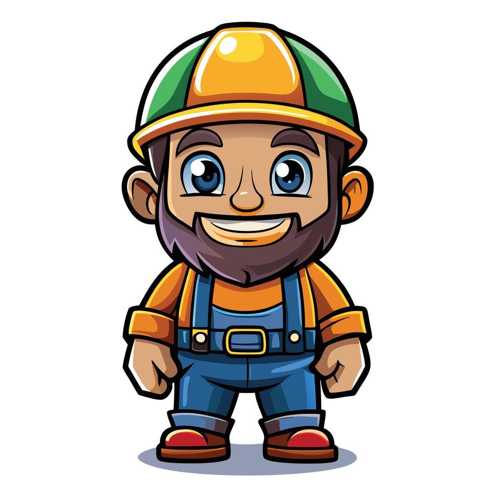 cartoon construction worker with beard and hat vector
