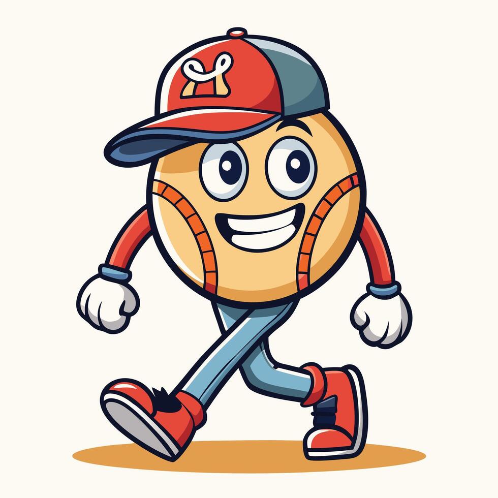 a cartoon baseball character wearing a cap and running vector