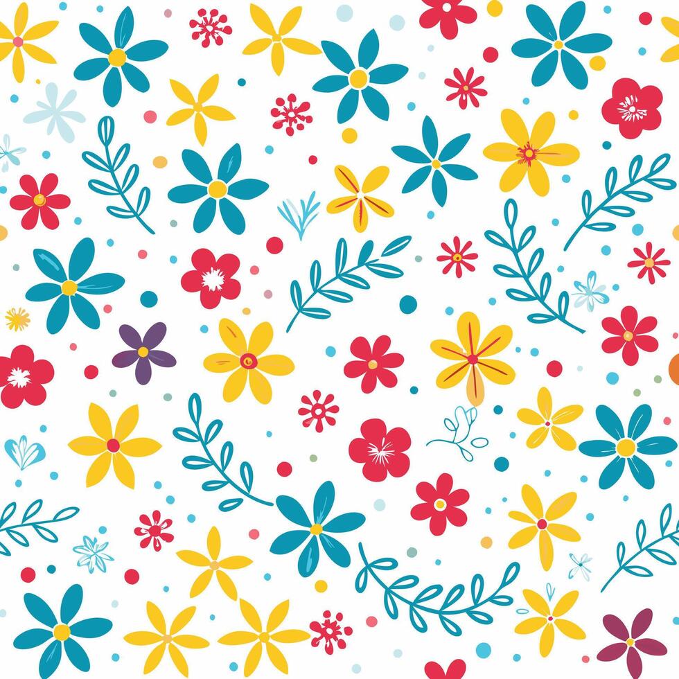 floral seamless pattern with colorful flowers and leaves vector