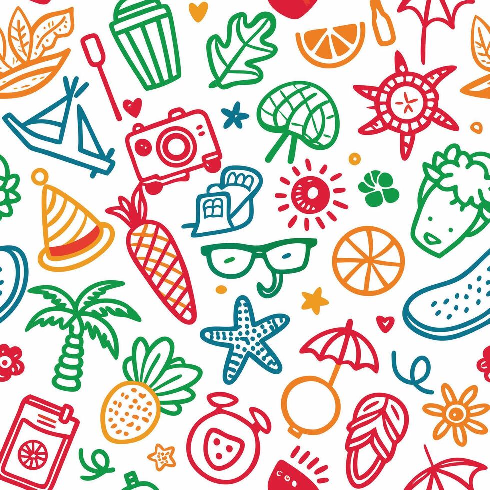 seamless summer pattern with colorful icons vector