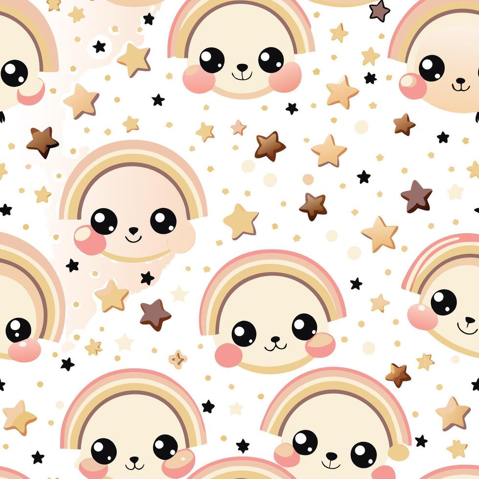 a pattern with cute animals and stars vector