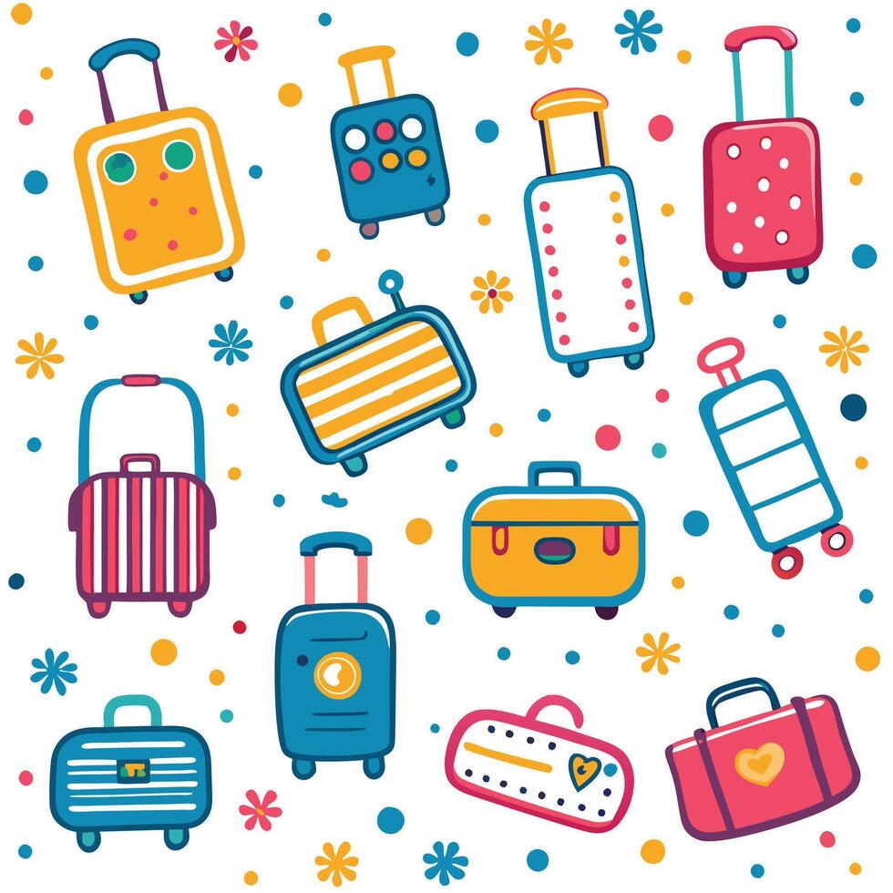 a collection of colorful luggage bags on a white background vector