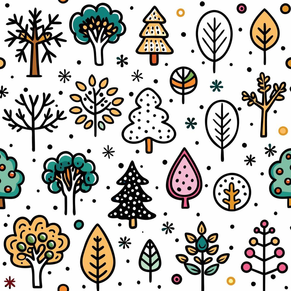 seamless pattern with trees and leaves vector