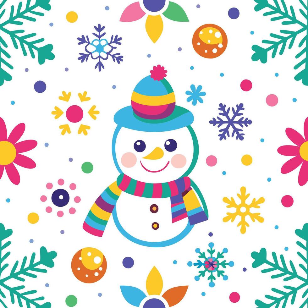 a snowman with a scarf and hat on a white background vector