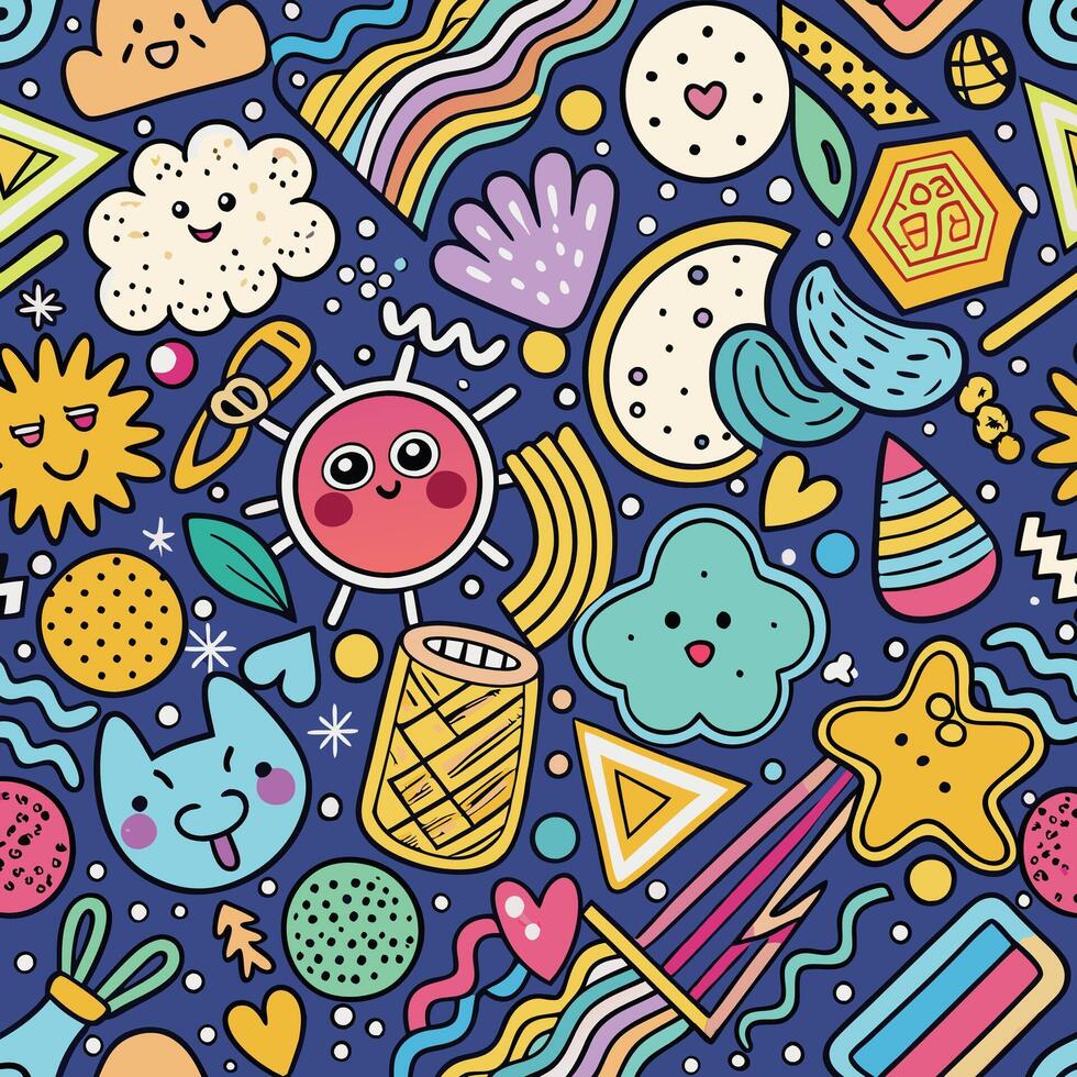 a colorful pattern with various objects and symbols vector