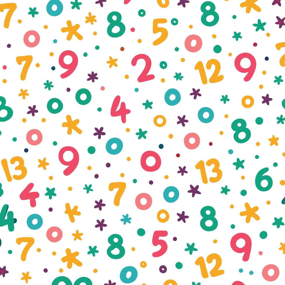 seamless pattern with colorful numbers and stars on white background vector