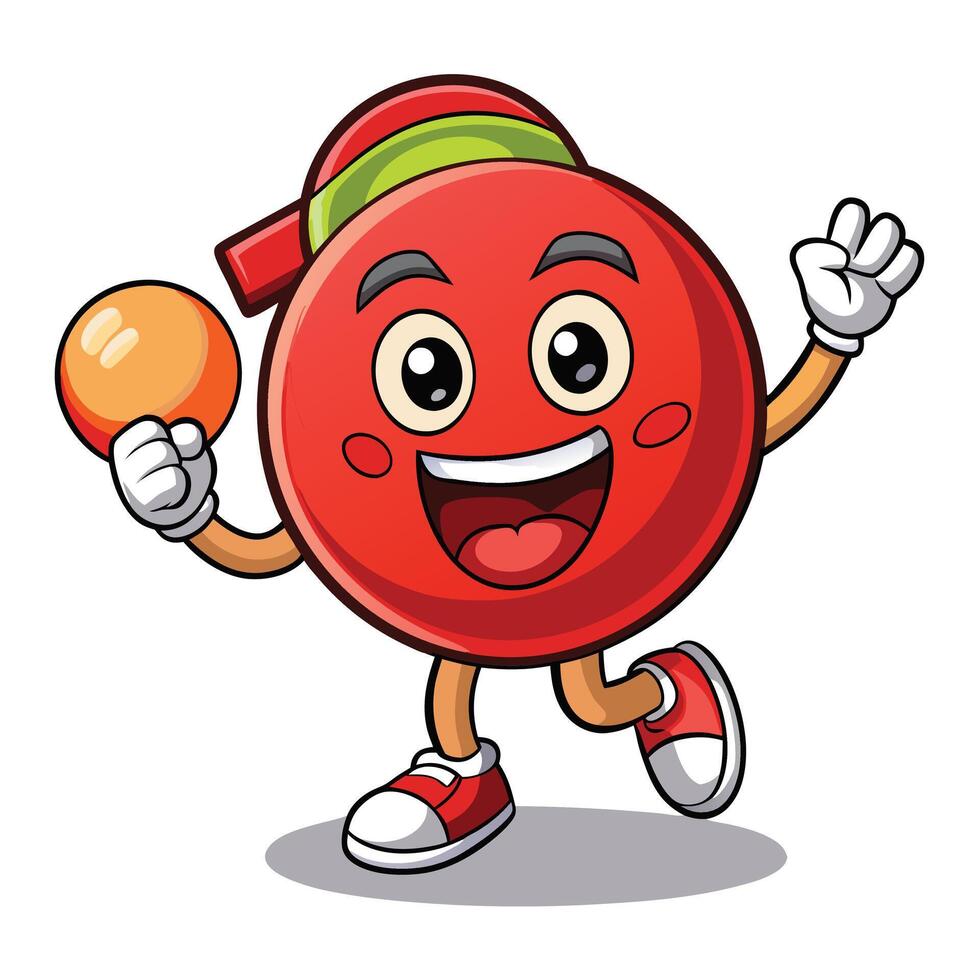 a cartoon red apple character holding a ball vector