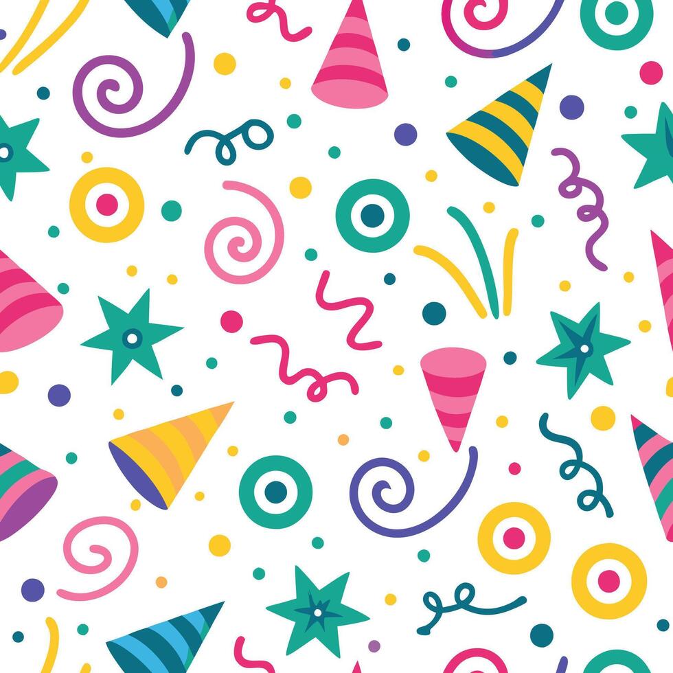 seamless pattern with party hats and confetti vector