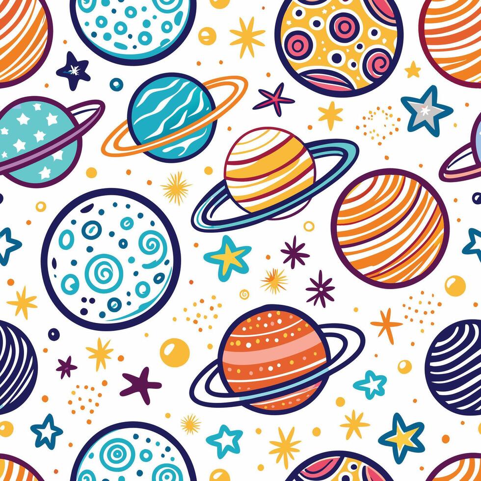 seamless pattern with planets and stars vector