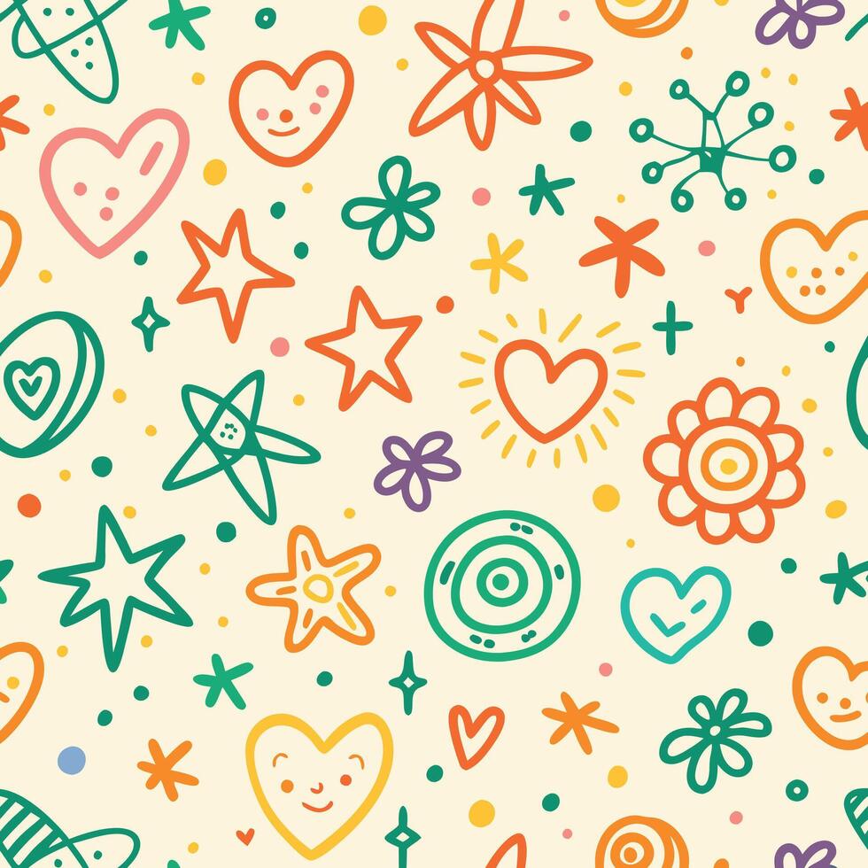 a colorful pattern with hearts, stars and other symbols vector