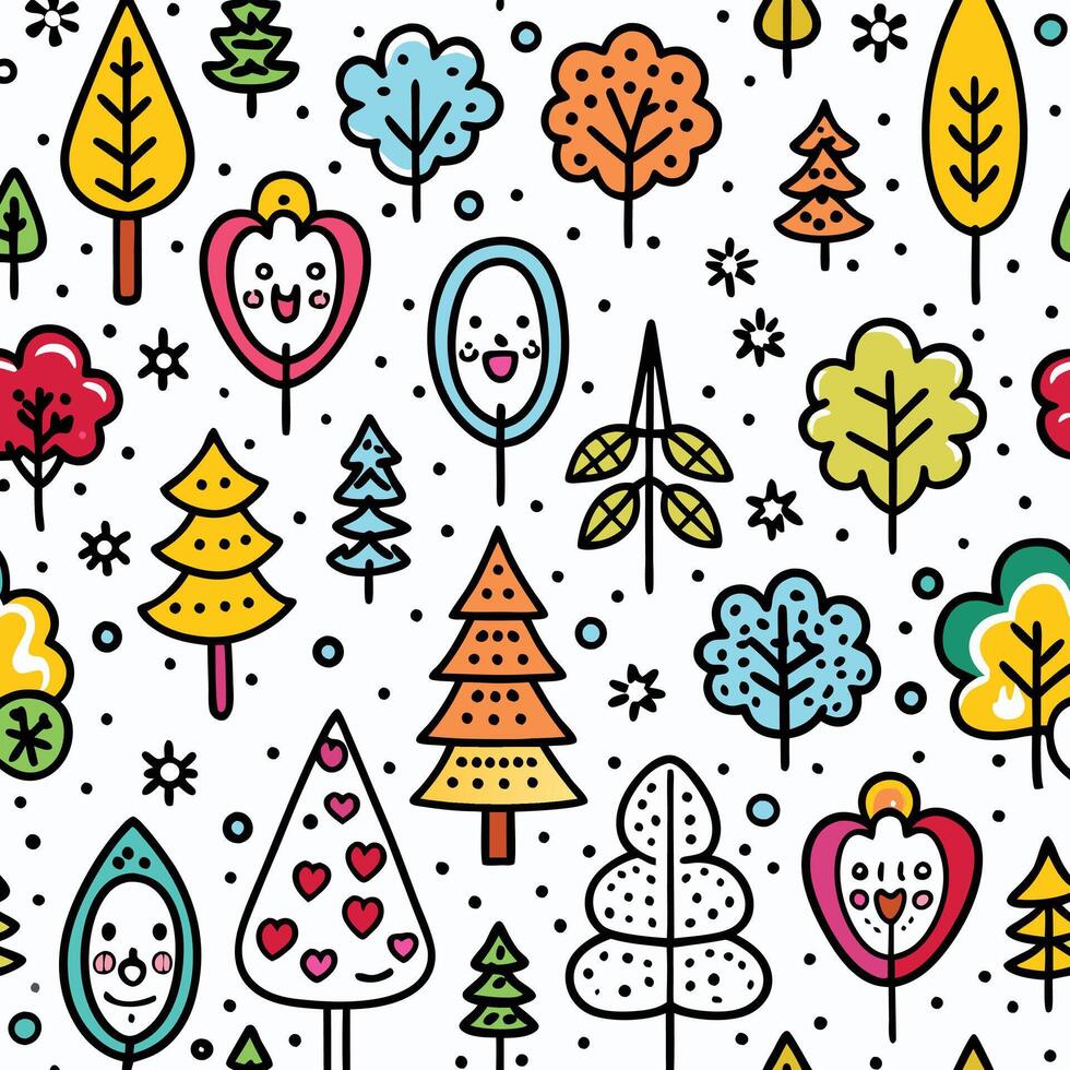 seamless pattern with trees and birds vector
