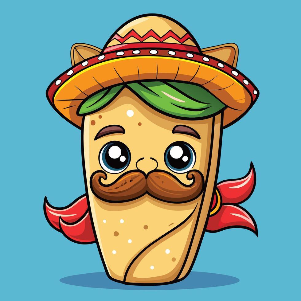 cartoon mexican burrito with mustache and mustache vector