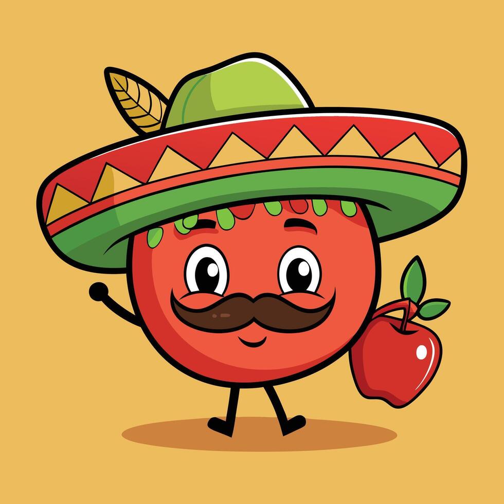 mexican apple character with mustache and mustache illustration vector