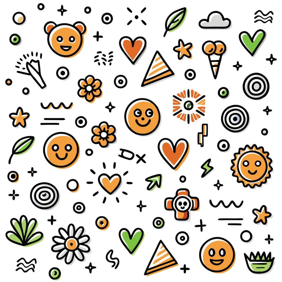 a colorful set of smiley faces and other objects vector