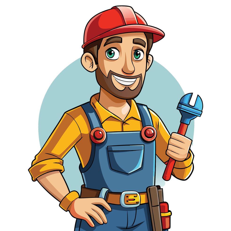 a cartoon man with a wrench in his hand vector
