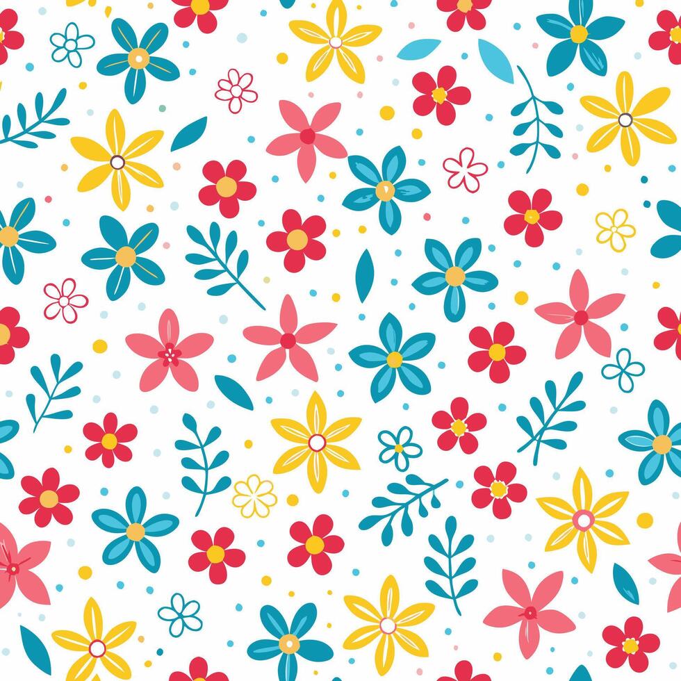 floral seamless pattern with colorful flowers and leaves vector
