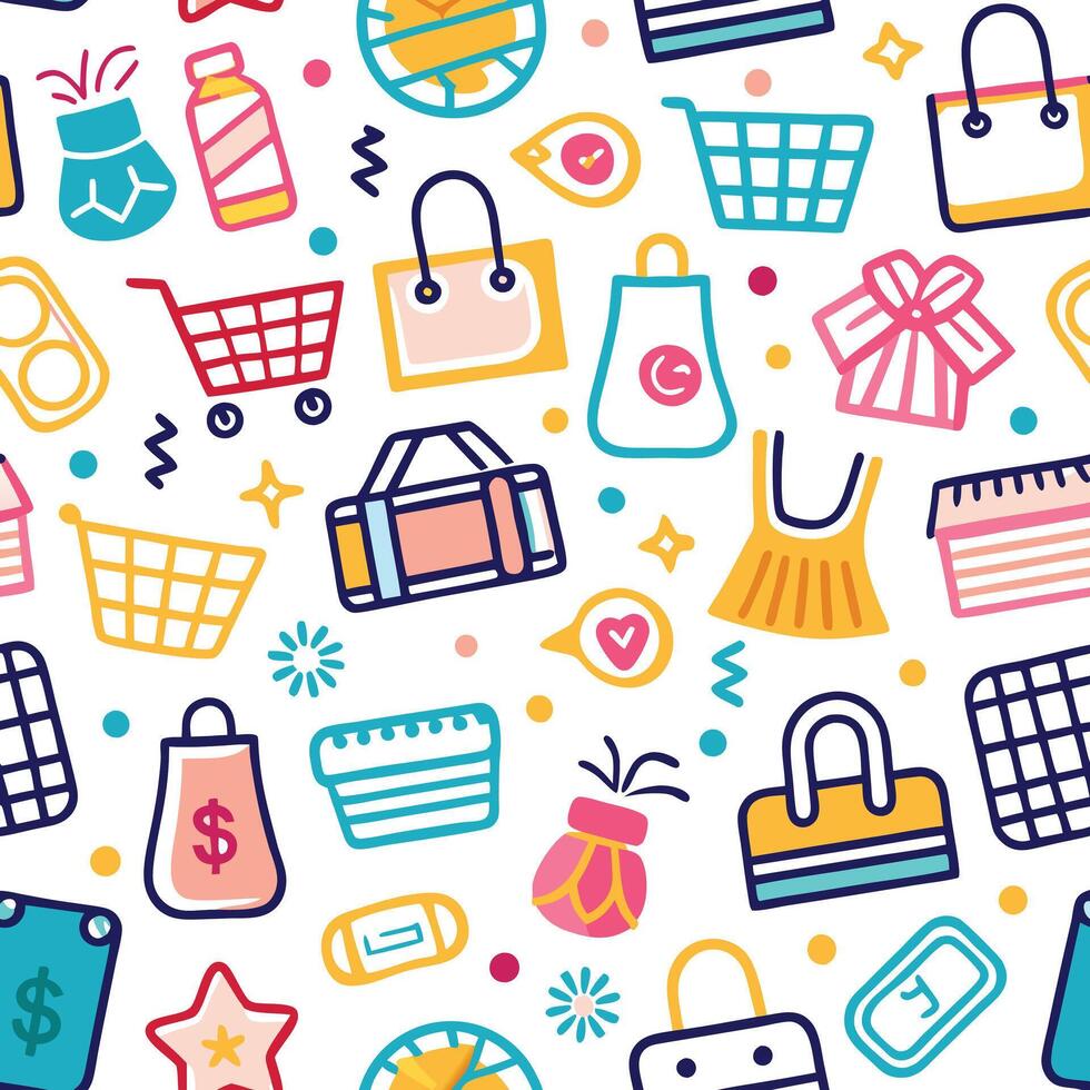 shopping seamless pattern with colorful icons vector