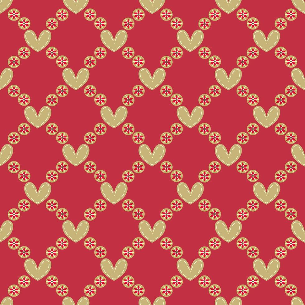 Heart shape with snowflake ornaments on red wallpaper. Seamless pattern. vector