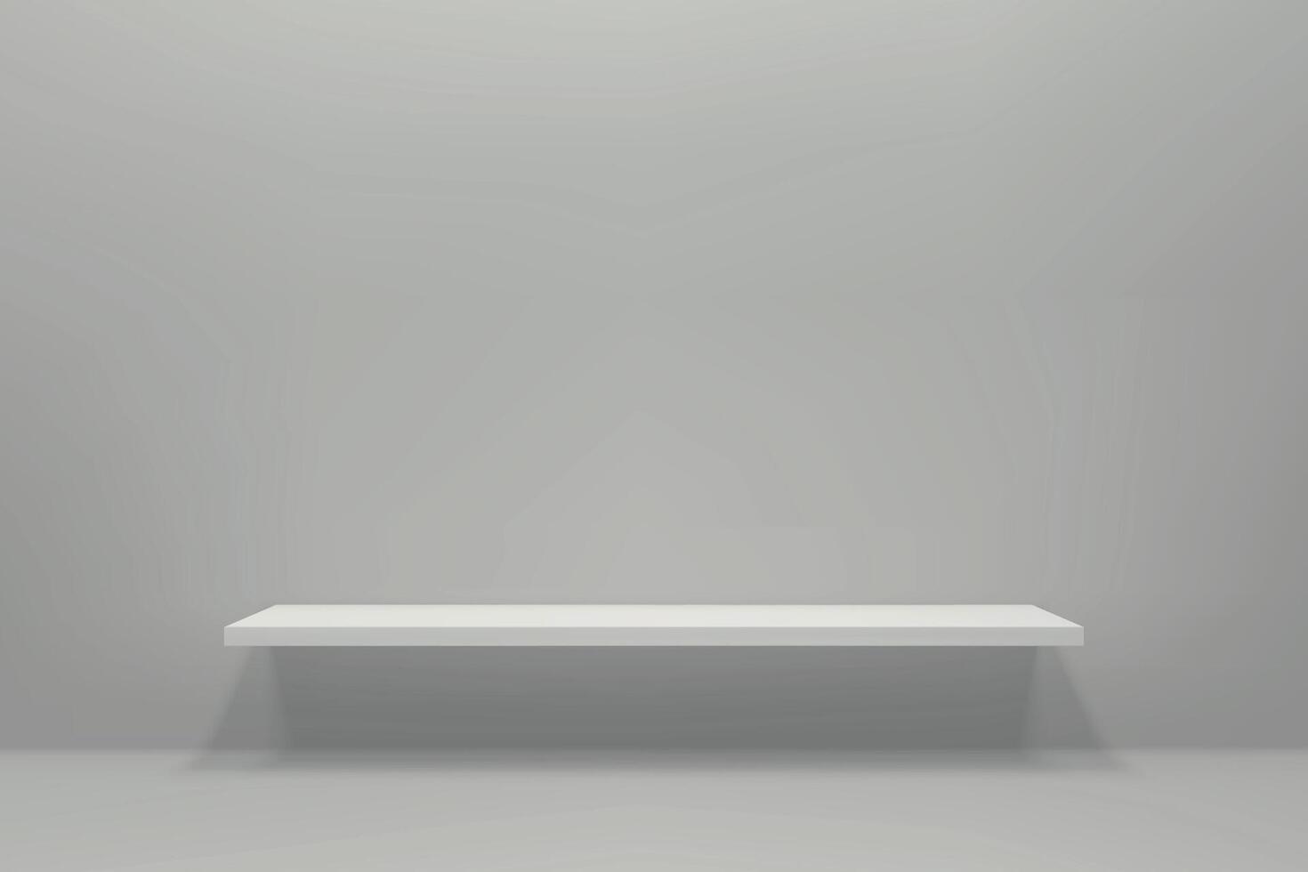 Empty white shelf in a room with a gray wall vector