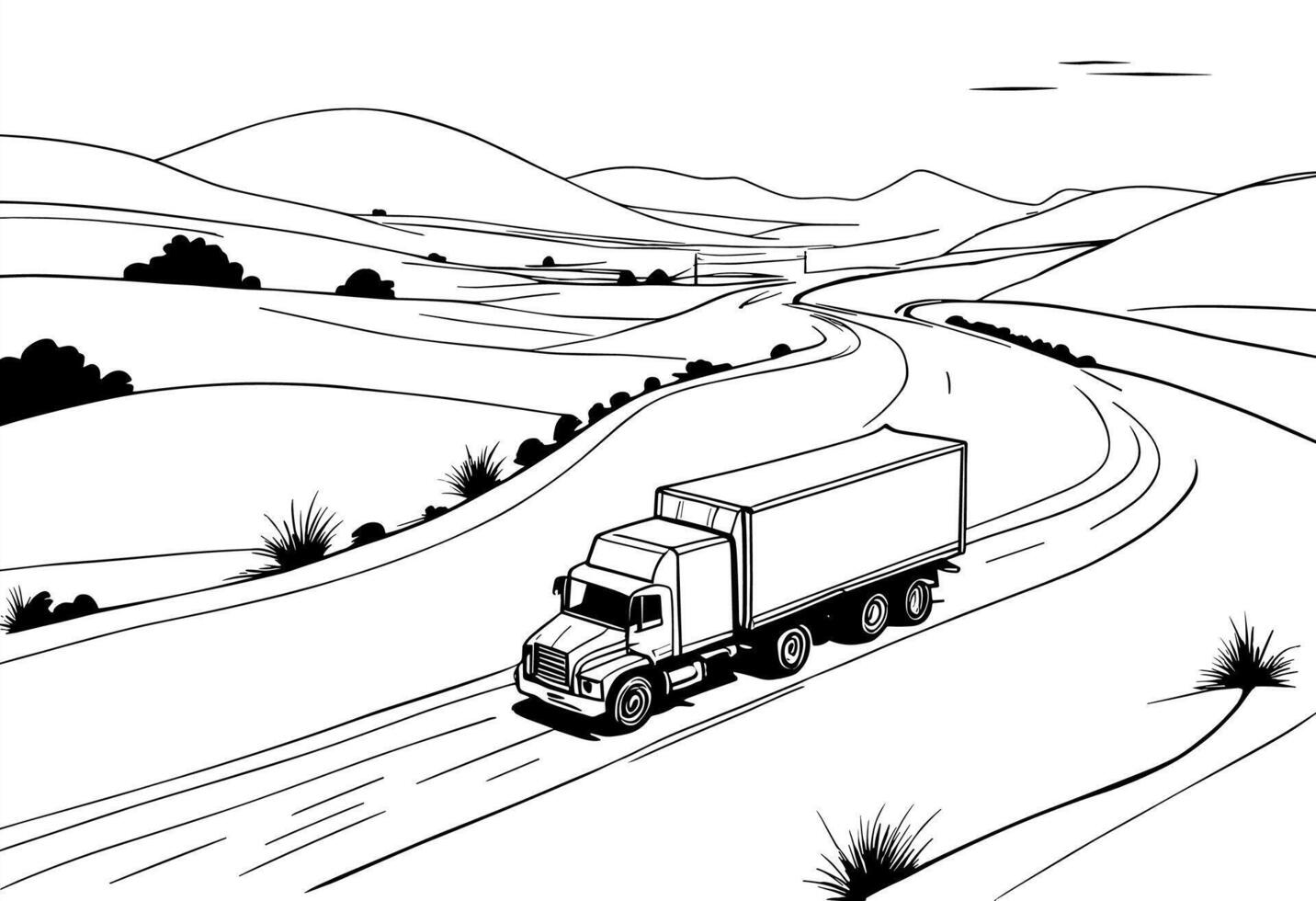 A truck driving down the road coloring page vector