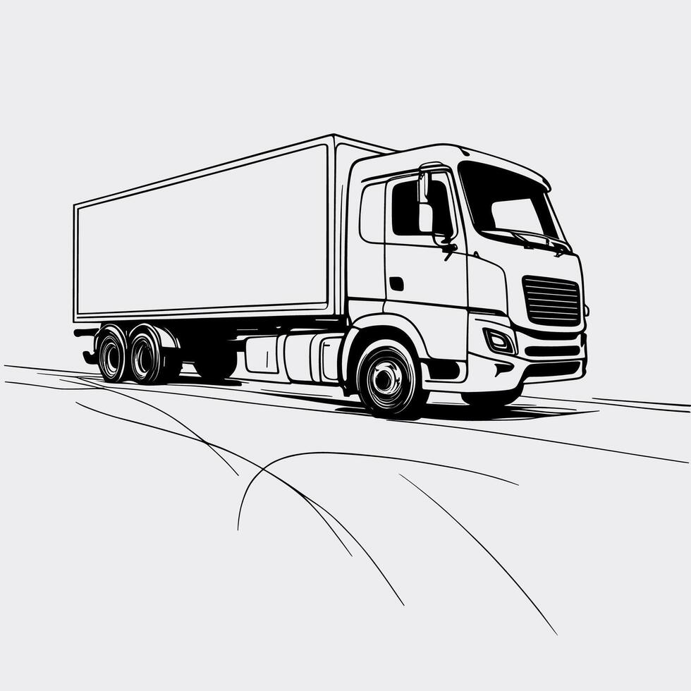 A drawing of a truck on the road vector