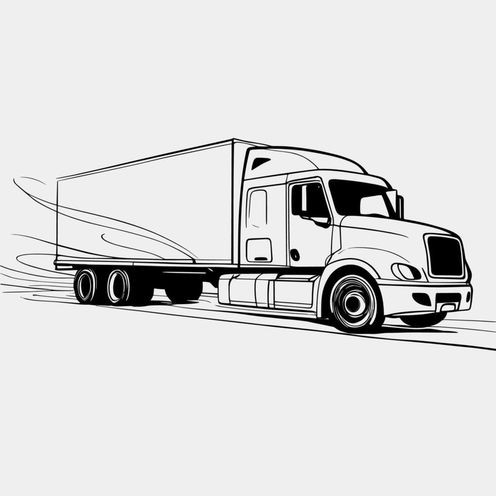 A drawing of a semi truck on a white background vector