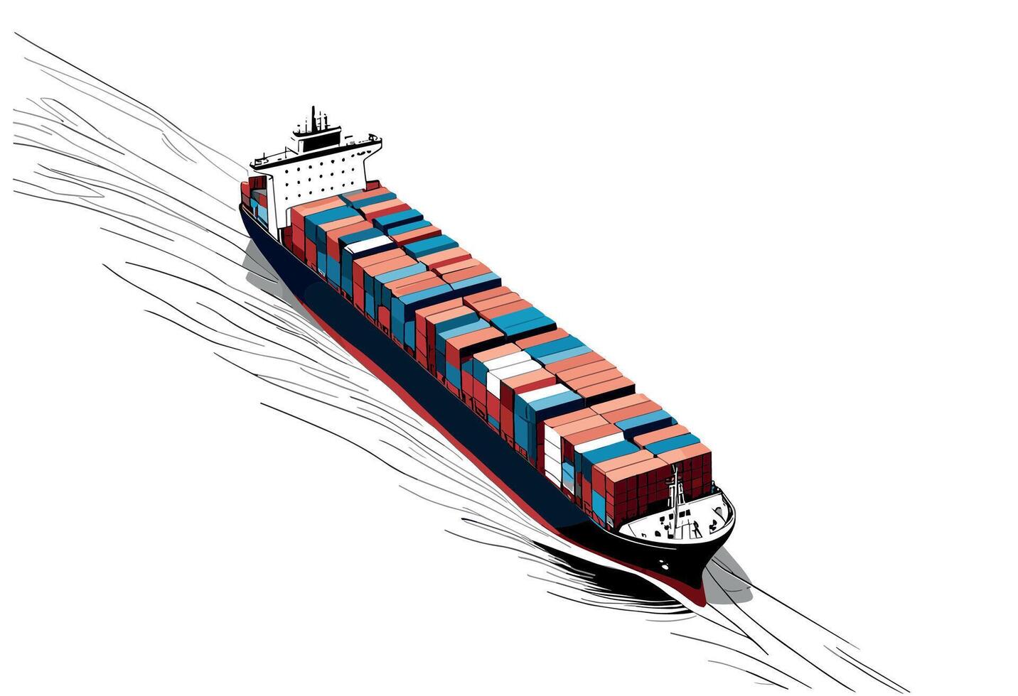 A drawing of a container ship on the ocean vector