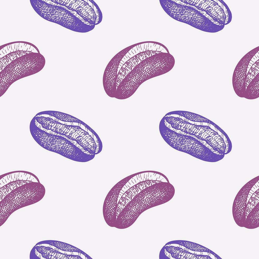 Engraved seamless pattern with fruits of Akebia seeds, fruits. Hand drawn repeating background with exotic Asian plant chocolate vine Acacia. Food, drink, ingredient. Design for label, textile vector