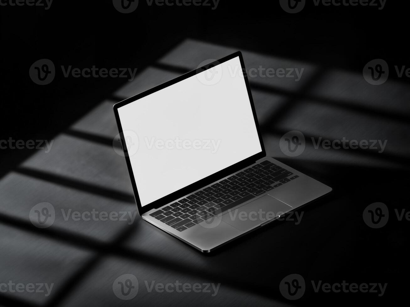 Laptop Mockup on Dark Surface for Elegant and Professional Technology Display photo