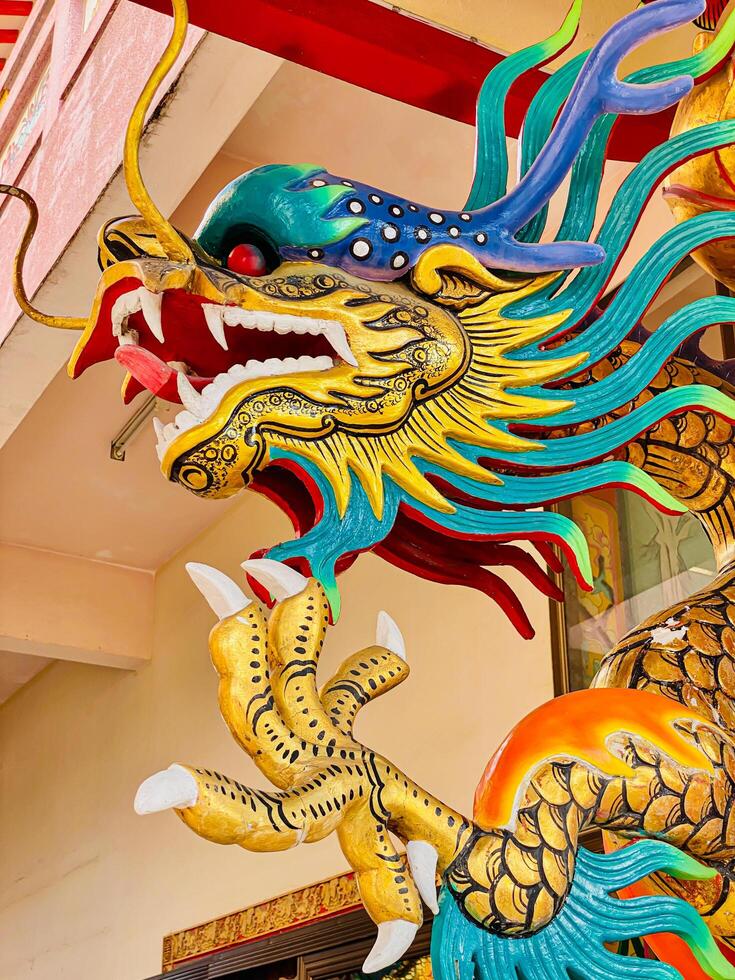 Dragon statue,dragon symbol,dragon Chinese is a beautiful Thai and Chinese architecture of shrine, temple.Symbol of good luck and prosperity during the Chinese New Year celebrations. photo
