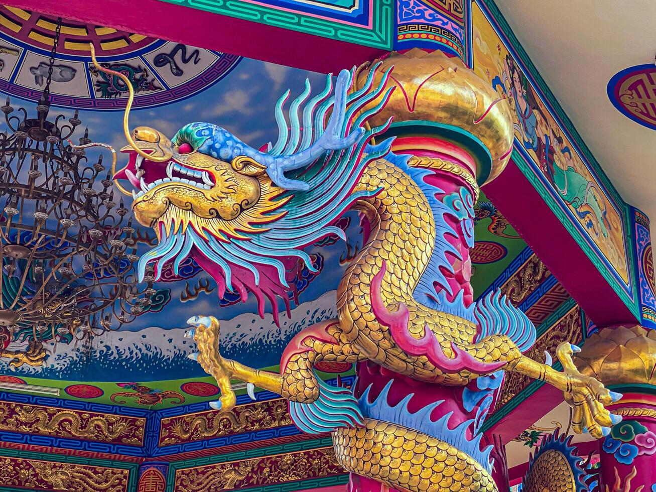 Dragon statue,dragon symbol,dragon Chinese is a beautiful Thai and Chinese architecture of shrine, temple.Symbol of good luck and prosperity during the Chinese New Year celebrations. photo