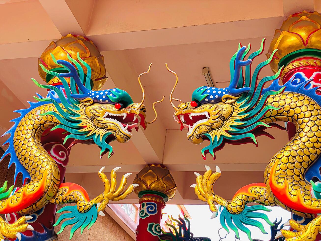 Dragon statue,dragon symbol,dragon Chinese is a beautiful Thai and Chinese architecture of shrine, temple.Symbol of good luck and prosperity during the Chinese New Year celebrations. photo