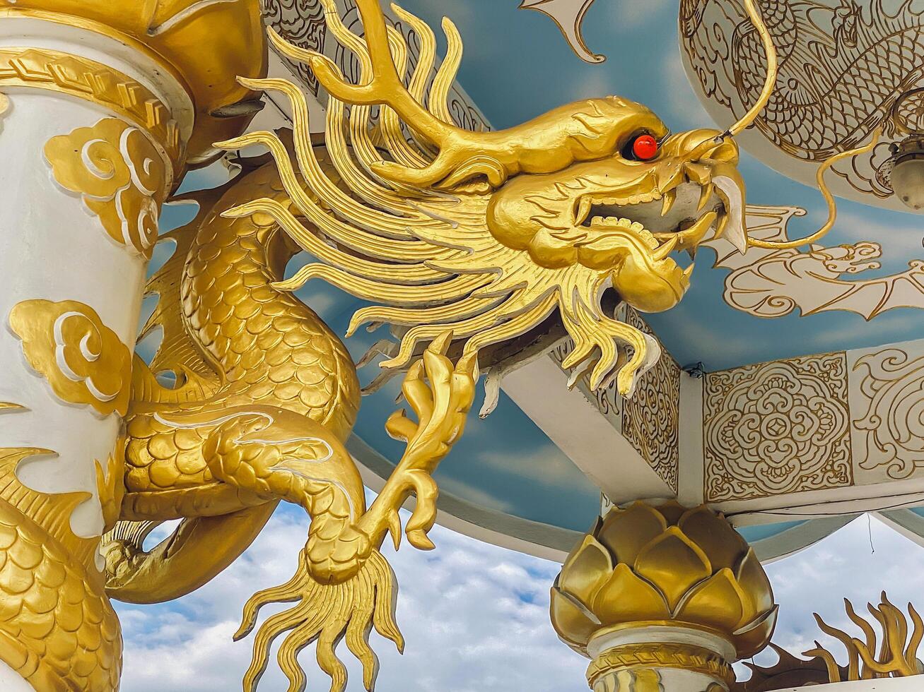 Dragon statue,dragon symbol,dragon Chinese is a beautiful Thai and Chinese architecture of shrine, temple.Symbol of good luck and prosperity during the Chinese New Year celebrations. photo