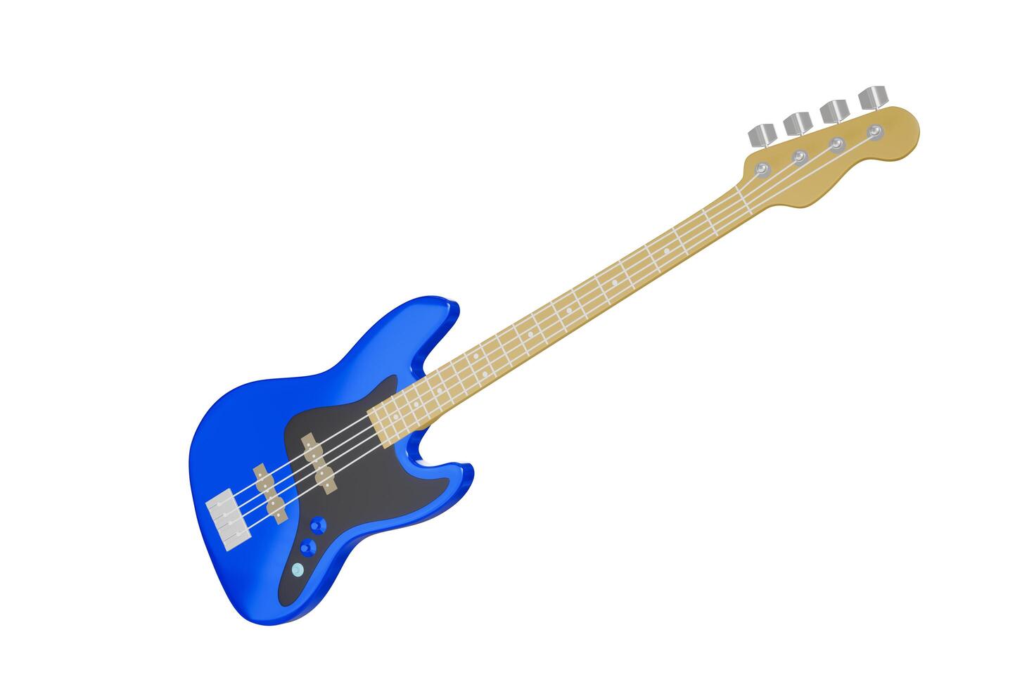 electric guitar blue bass guitar For designing music in a minimalist style Rendering 3D illustrations separated from the background- photo